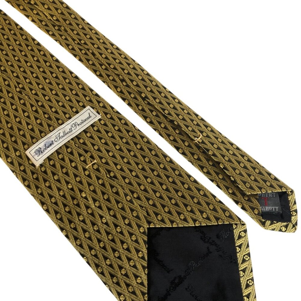 Robert Talbott Protocol Gold Black Geometric Silk… - image 3
